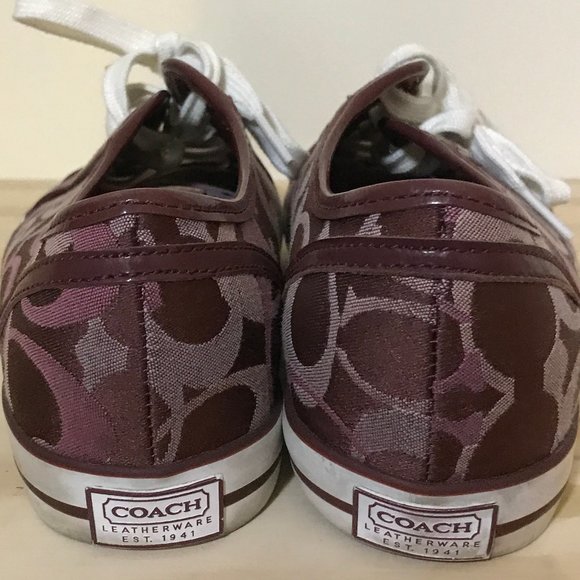Coach Burgundy/Maroon Logo Lace-Up Sneakers - Picture 4 of 6